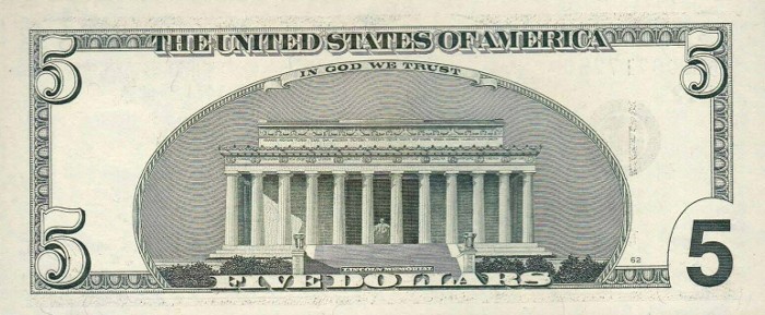 2001 5 Dollar Bill Reverse