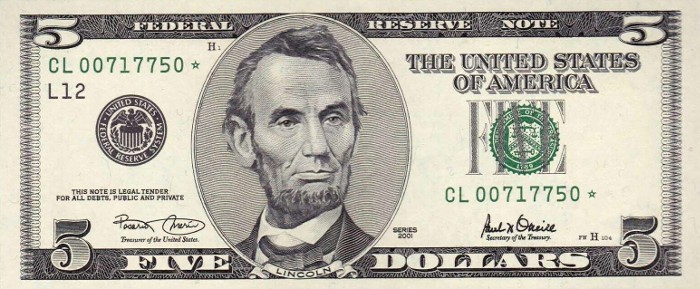 2001 5 Dollar Bill