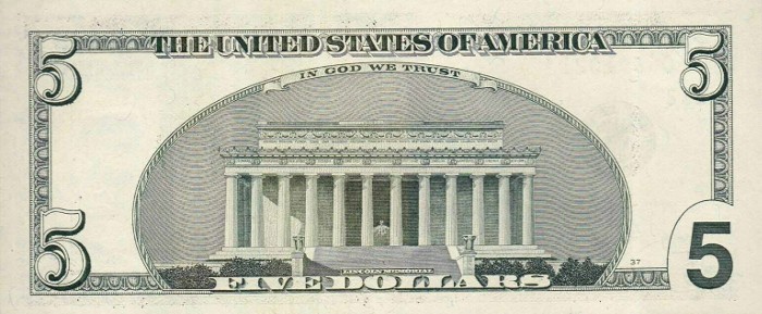 2003 5 Dollar Bill Reverse