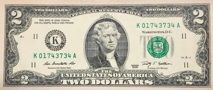 2009 2 Dollar Bill