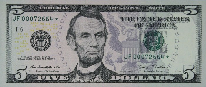 2009 5 Dollar Bill