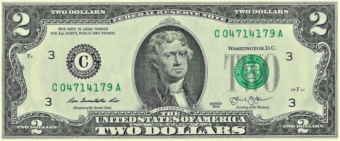 2013 2 Dollar Bill