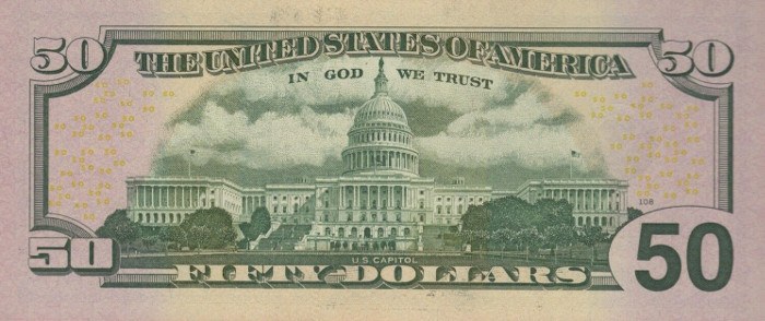 2013 50 Dollar Bill Reverse