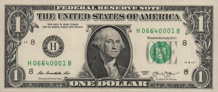 2013 One Dollar Bill