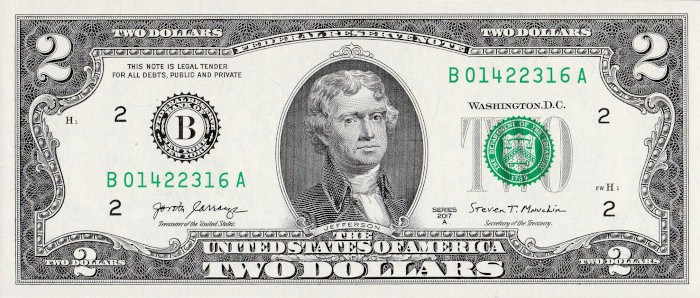 2017 2 Dollar Bill