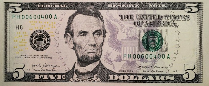 2017 5 Dollar Bill