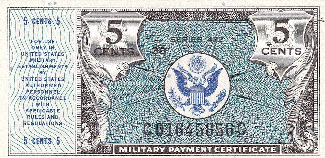 Military Payment Certificate Series 472 5 Cent Note