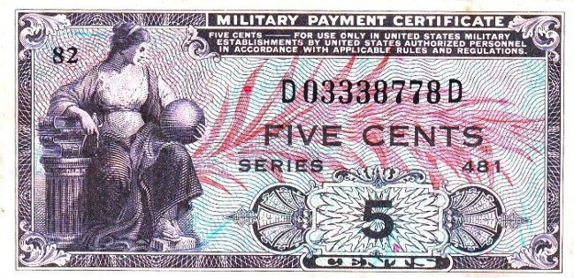 Military Payment Certificate Series 481 5 Cent Note