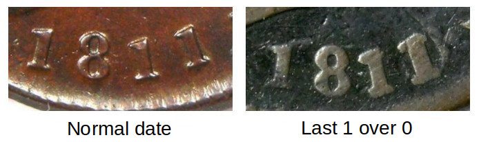 1811 Large Cent Normal Date vs Last 1 Over 0