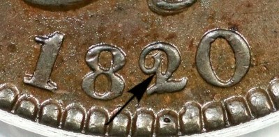 1820 Large Cent 20 Over 19