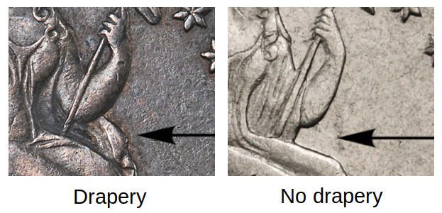 1840 Half Dime Drapery vs No Drapery