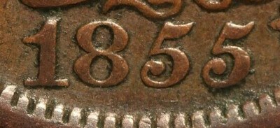 1855 Large Cent Slanting 5's