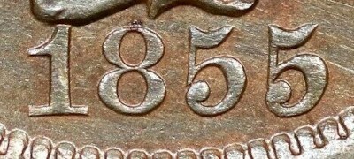 1855 Large Cent Upright 5's
