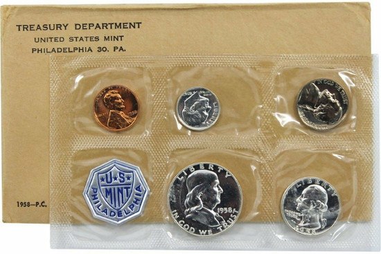 1958 P Silver US Proof set Comes in a hard Plastic Holder Proof 