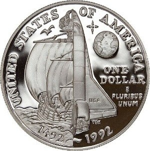1992 Columbus Quincentenary Silver Dollar Reverse