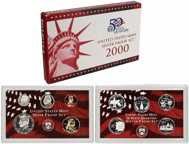 2000 SILVER Proof Set United States Mint ANNUAL 10 Coin with State 25c Box COA 